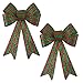 Happy Holidays 12.5 inch Christmas Decoration Bow - Red and Green Striped Shimmer - Great for Indoor, Outdoor, Tree, Decor, Crafts, Wrapping, Wreath (Large Set of 2)