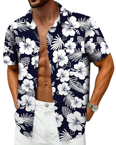 Image of Hawaiian Shirt for Men Tropical Shirts Summer Beach Button Down Short Sleeve Luau Aloha Floral Cruise Vacation Outfit 2026