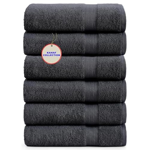 100% Cotton Bath Towels, 24×48 Pack of 6 Towels, Quick Dry, Highly Absorbent, Soft Feel Towel, Gym, Spa, Bathroom, Shower, Pool, Luxury Soft Towels (Grey, 24×48-6 Pack)