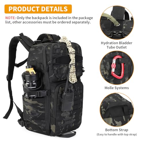 Image of HUNTVP Tactical Backpack for Men 35L Military Backpack MOLLE 1000D Army Daypack 3 Day Bug Out Bag for Work Camping Hiking Outdoor, Camo