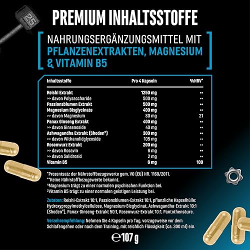 Adaptogene Komplex - Antistress & Relax Support mit Shoden® Ashwagandha, Reishi, Ginseng, Passionsblumen, Rosenwurz Extrakt - Magnesium - Vegan - 120 Kapseln