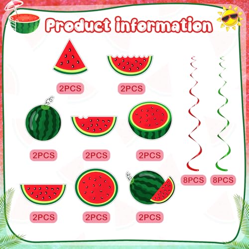 Image of MotiMind 32 Pcs Watermelon Party Decorations One in a Melon Watermelon Hanging Swirl for Summer Hawaiian Beach Party, Baby Showers, Celebrations Decorations