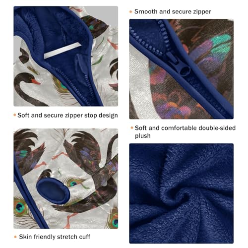 Peacock Swans Feathers on Cream Background Toddler Fleece Jacket Girl Boys Hooded Fleece Jacket3