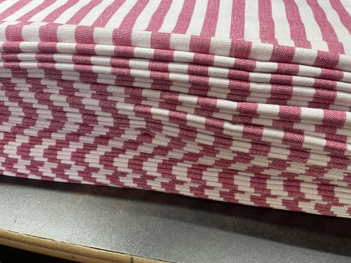 Image of Glus Fabric by The Metre-Mercerised Dyed Cotton for Embroidery-Cross Stitch-Bed Covers-Curtains-Cushion Covers-Table Cloth-Chair Upholstery-Sofa Cover (Red Stripe, 100 cm X144 cm)