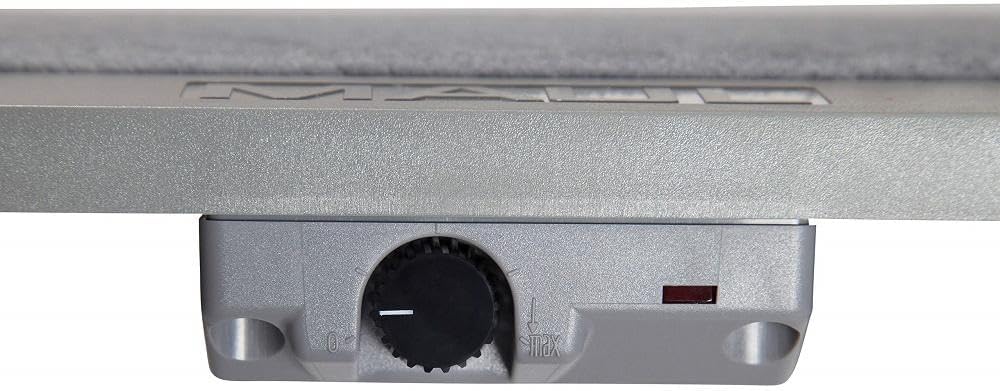 MAUL MAULpro فوٽ ريسٽ جي سامهون واري پاسي تي ڪنٽرول نوب ۽ انڊيڪيٽر لائيٽ جو ڪلوز اپ.