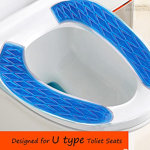 Gel-WC-Sitzbezug, universelles, selbstklebendes Design, U-förmige WC-Sitze, tragbar, waschbar und wiederverwendbar, weiche WC-Sitzkissen, blau – Bild 3