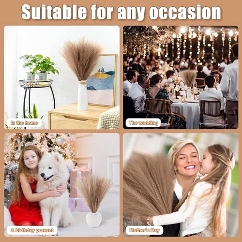 Image of SATYAM KRAFT 48 Pcs Faux Pampas Grass Small Artificial Flowers | Fake Flower for Vase Decoration, Home Decor, Office, Bedroom, Table, Balcony, Corner Styling and Craft Items Corner (48, Brown)