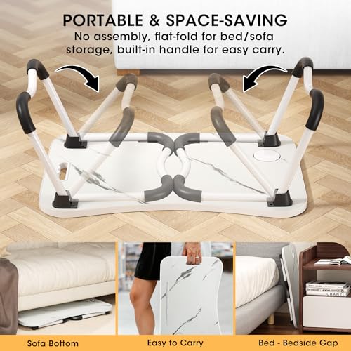 Image of Folding Lap Desk, 23.6 Inch Wood Laptop Bed Desk with Cup Holder, Portable Bed Table for Working Writing Reading & Eating for Bed, Sofa, Couch, Floor - White&Black