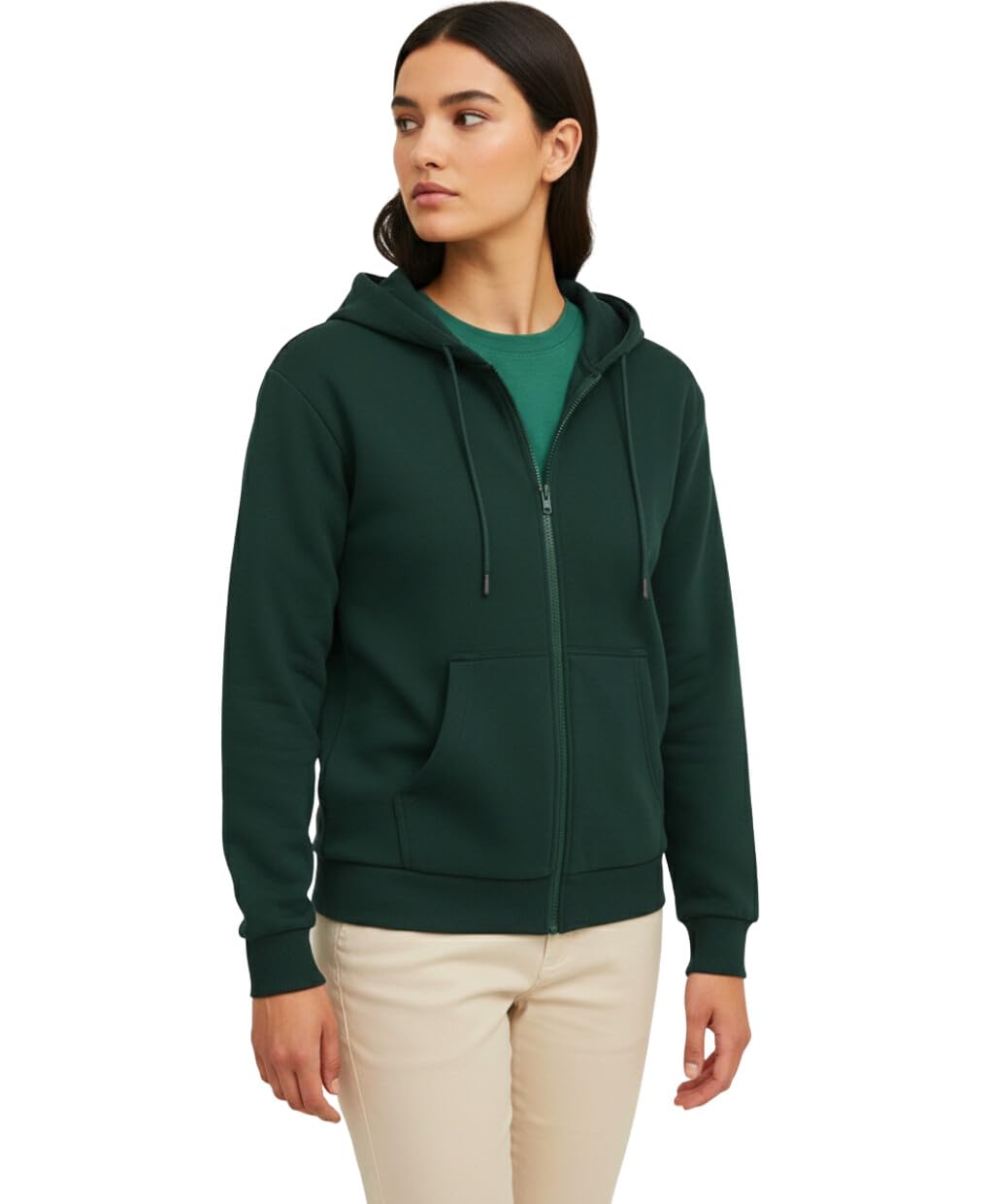 drobe Plain chain hooded zipper Jacket for Women-picture-40