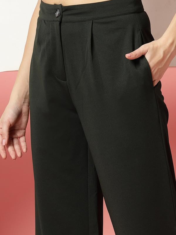 Image of OOMPH! Women's Straight Fit Mid Rise Korean Trousers|Trouser Pants for Women|Elegant Workwear for Office, College & Events|Trousers for Woman