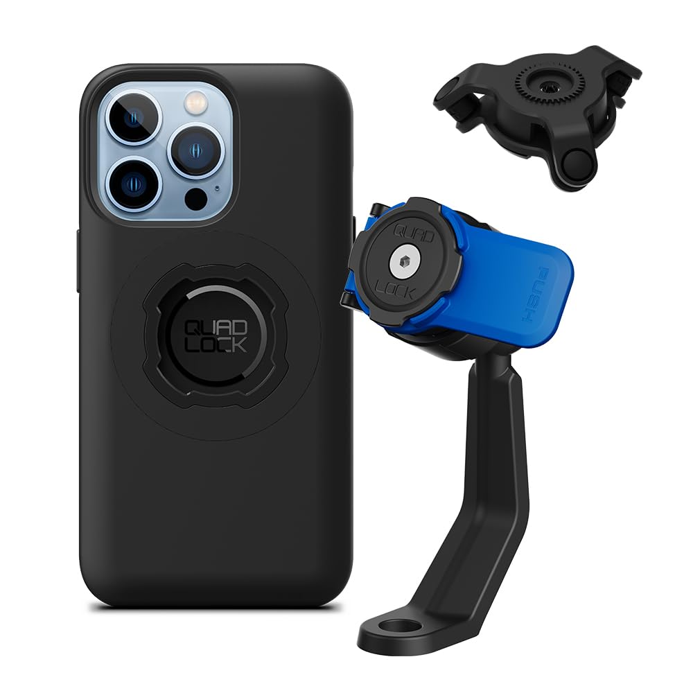 Quad Lock Mirror Stem Motorcycle Phone Mount with Vibration Dampener and MAG Phone Case for iPhone 13 Pro