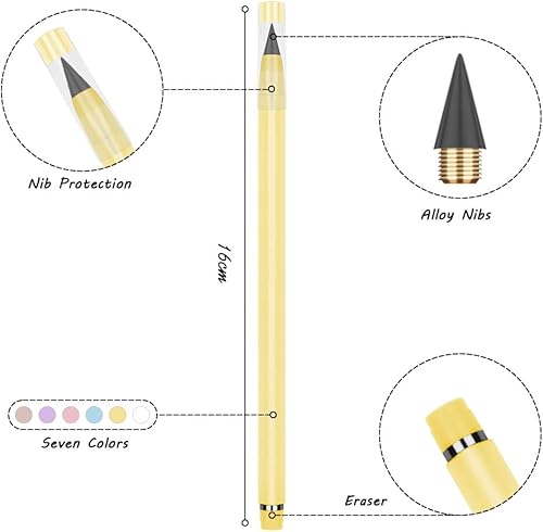 Miniatura 9 de Infinity Pencil, 10 lápices sin tinta Forever con borrador, incluye 10 puntas reemplazables, 20 borradores reutilizables, lápices mágicos para