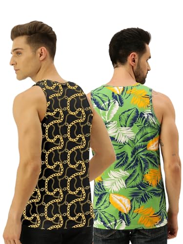 Image of Veirdo Pure Cotton Sleeveless Vest Combo for Men & Boys (Scoop Neck, Regular Fit, Multicolor, Printed, Suitable for Gym, Beach, Casual & Sports) (Pack of 2)