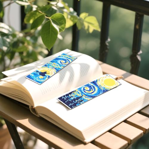Image of FREEBLOSS 6 Set 11CT Cross Stitch Bookmarks Kit Starry Sky Stamped Cross Stitch Kit DIY Embroidery Bookmark Set with Instruction for Adults Beginners Gift for Reading Enthusiasts 20x6cm /8x2.4inch
