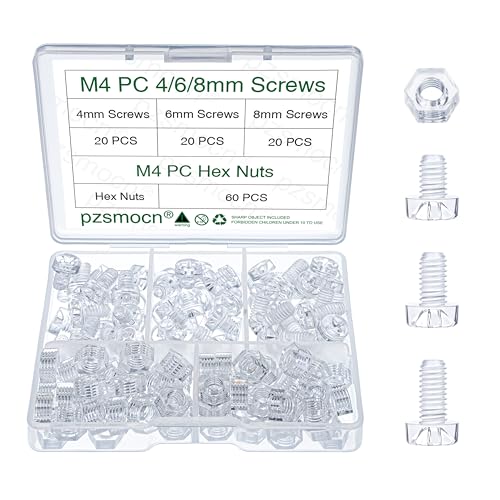 Pzsmocn 120 Piezas/20 Juegos M4*4/M4*6/M4*8 mm PC Plástico Transparente Tornillos Cabeza Redonda Cruzada y Tuercas Hexagonales, Tamaño Estándar, para Bricolaje, Modelos y Fijar Productos Electrónicos.