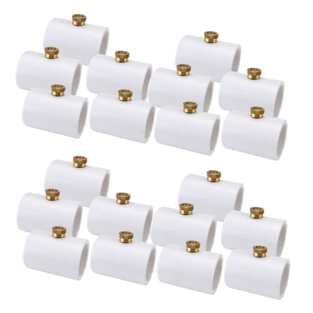 Lpraer 20 Pcs 1/2 Inch PVC Coupling Mister with Brass Mist Nozzle PVC Split Section for 20mm Water Pipe Misting Cooling System Outside Patio Garden