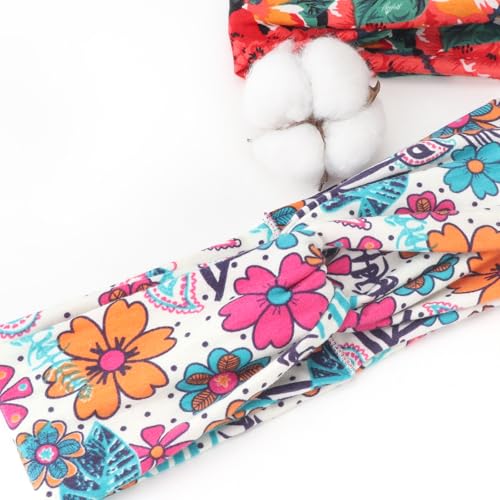 Image of DRESHOW 6 Pack Boho Non-Slip Headbands for Women Girls Yoga Workout Running Knotted Turban Floral Printed Elastic Head Wrap