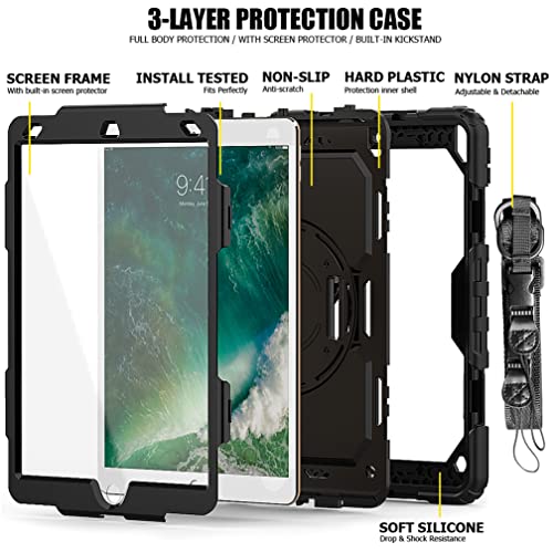 Case for iPad pro 10.5 2017/iPad air 3 10.5 2019 with 360 degree rotatable Folding stand,Trendy Shockproof case with Wrist Strap and Shoulder Strap - Image 4