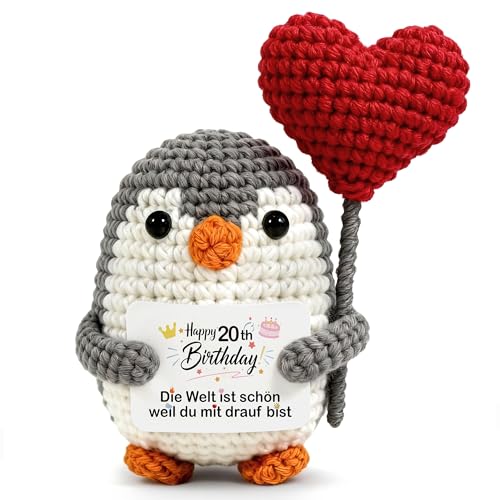 REMYSONSHI 20 Geburtstag Frau Mann Geschenk 20. Geburtstag Handgehäkelte Pinguin 20 Jahre Jubiläum Geburtstagsgeschenk fur Frauen Freundin Schwester Tochter Freund Bruder