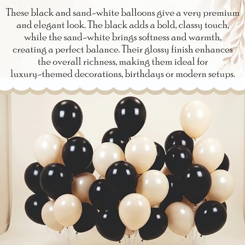 Image of Balloon Garland Kit, Black & Sand White with Ribbon Bows, Birthday Decoration, Pack of 61 pieces