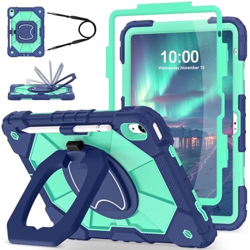 Image of WESOROL Case for iPad (A16) 11th 2025 (11-inch) /iPad 10th Generation 2022(10.9 inch),Military Grade Shockproof Cover for i Pad 11 /10 Gen with Rotating Stand Screen Protector Pencil Holder,Navy Mint