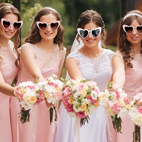 KUUQA 8 Pairs Heart Shaped Sunglasses and 8 Pack Satin Bridesmaid Scrunchies Bachelorette Party Sunglasses Bulk Bride Bridesmaid Glasses Wedding Décor3