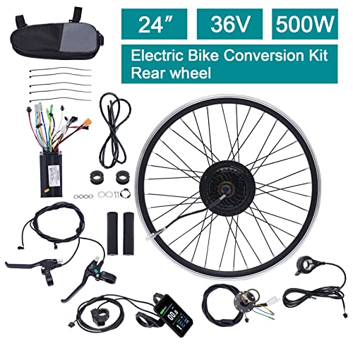 Electric Bicycle Conversion Kit 24″ Front Wheel Ebike Cycling Motor Hub LCD 36V 500W