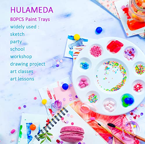 Image of Hulameda 80pcs Paint Tray Palettes,Paint Palettes | Plastic Round Paint Pallets for Kids or Students,Craft DIY or Have a Birthday Painting Party