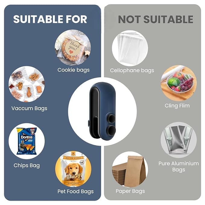 Image of ARISTOVA Portable Mini Sealing Machine | 2-in-1 USB Rechargeable Magnetic Bag Sealer with Cutter | Handheld Packet Sealer | Type C Charging Vacuum Sealer for Food, Snacks & Chips | Blue