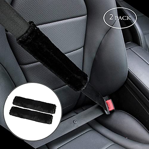 Image of Soft Faux Sheepskin Seat Belt Shoulder Pad, 2 Packs Black | Compatible with Adults Youth Kids, For Car, Truck, SUV, Airplane, Camera Backpack Straps, More Comfortable Driving