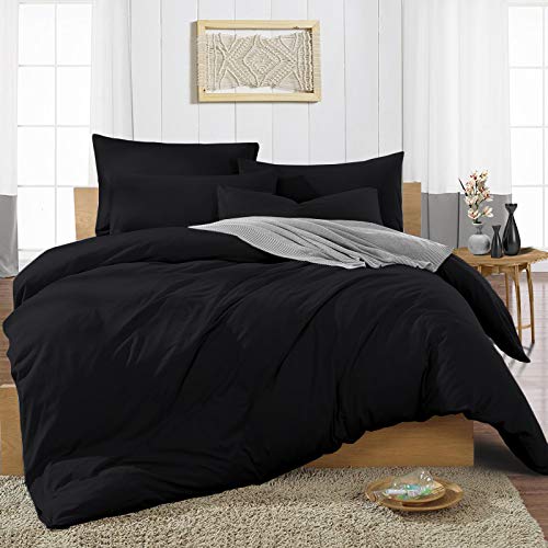 SGI King Size Duvet Cover with 2 Pillow Covers 600 Thread Count 100% Egyptian Cotton Black Solid Smooth Comfortable All Season Quilts