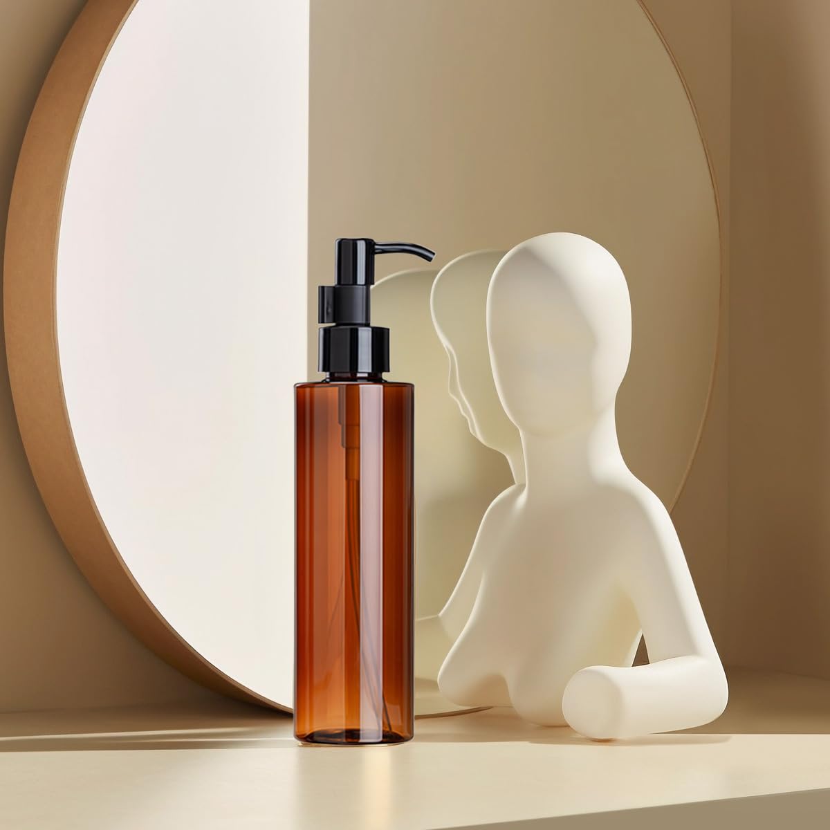 2 flaconi da 200 ml in plastica ambrata con pompa per lozioni con testa a pressione nera, vuoti, ricaricabili, contenitori per shampoo cosmetici, per olio di rimozione del trucco