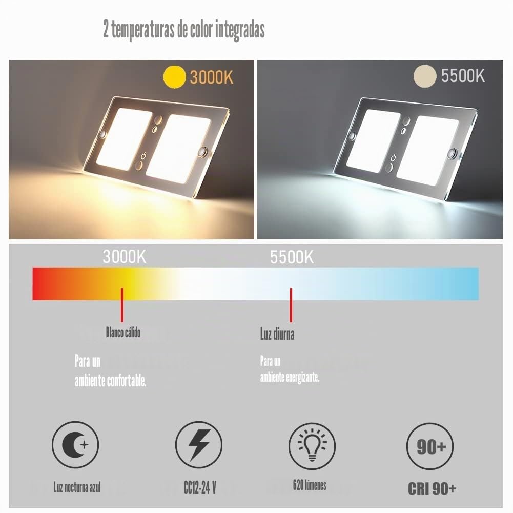 acegoo 12V Luz de Techo LED Caravana Regulable 6W 620lm 3000K/5500K 24V Panel Plafon 20 * 9cm Interruptor Acrílico para Autocaravana Barco Furgoneta Yate Cocina Iluminación Interior