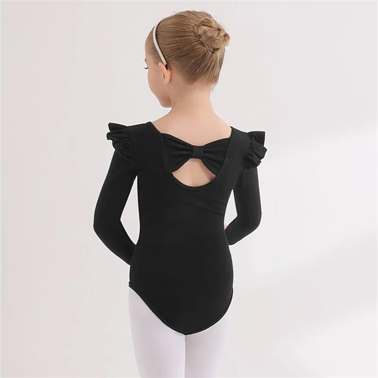 Schwarzer Trikotanzug für Mädchen Mädchen Ballettanzug Langarm Baumwolle Schleife Bodysuit Prinzessin Gymnastikkleidung Schlank Yoga Top Kunstlaufkleidung