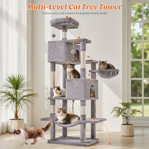 Large 66 Inch Cat Tree Tower with Sisal Scratching Post - Image 5