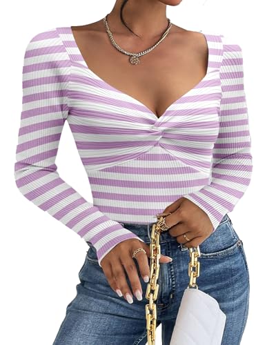 Image of Zeagoo Sweaters for Women Fall Long Sleeve V Neck Sexy Ribbed Knit Sweater Slim Fit Solid Basic Casual Tops