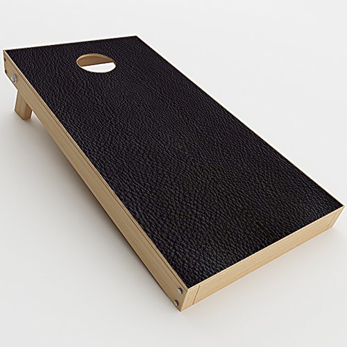 Skin Decal Vinyl Wrap for Cornhole Game Board Bag Toss (2xpcs.) Skins Stickers Cover/Black Leather Pattern Look