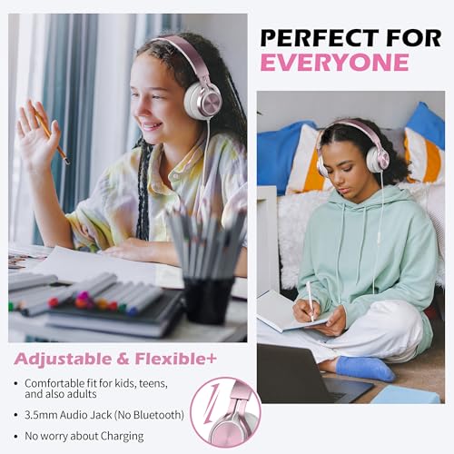 Image of AILIHEN C8 Wired Headphones with Mic & Volume Control - Noise Isolating On-Ear Headphones for Girls School, Plug in Corded 3.5mm Headsets for Chromebook Laptop Computer PC Tablets Travel (Rose Gold)
