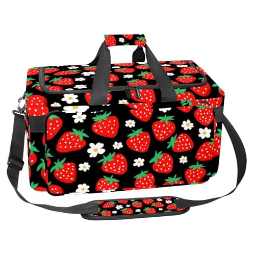 Foldable Travel Duffel Bags for Men and Women, Waterproof Weekender Overnight Gym Bags, Strawberry Flower