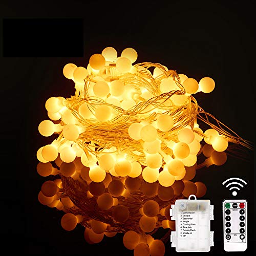 Preisvergleich Produktbild SYTUAM Globe Lichterketten,10M100LED batteriebetriebene, Warmweiß,Fernbedienung mit Timer, Wasserdicht für Innen und Außen Dekoration,Lichterkette für Weihnachten Hochzeit Party Weihnachtsbaum