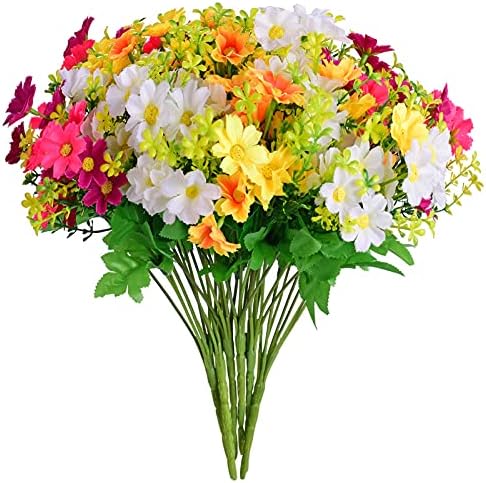 EverWin Artificial Fake Flowers Daisies for Home Decoration Outside - Silk Faux Wild Multicolor Flowers Daisies Bouquets with Stems for Crafts Outdoors Christmas Thanksgiving Gravesites Cemetery