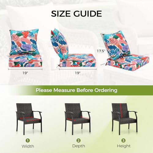 Image of UNIKOME 19 inchx19 inchx3 inch Outdoor Chair Cushions Set - Waterproof Patio Cushions for Outdoor Furniture with Removable Cover, Ties & Handle, Deep Seat Patio Cushions for Sofa Couch - Colorful Leaves