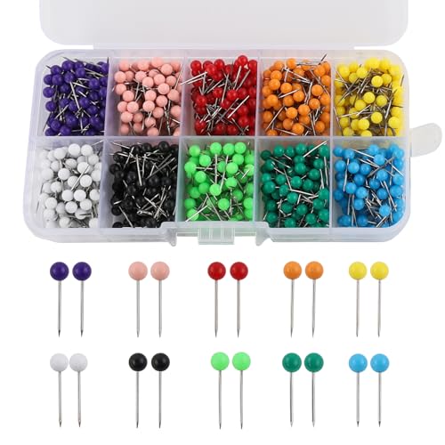 1000 Stück Karte Nagel Pinnadeln Stecknadeln Bunt Map Pins Rundkopf Stecknadeln mit Aufbewahrungsbox mit Kopf 1/8 Zoll Pinnadeln Reißnägel für DIY Wandkarten Bulletin Board Kork Boards