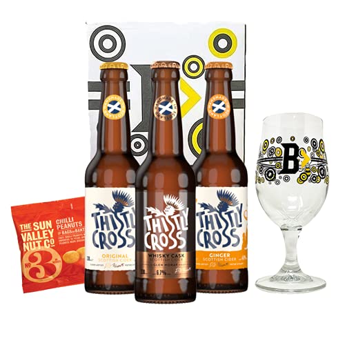 Thistly Cross Cider Scottish Craft Mixed Case Gift Set With Glass & Cider Snack (3 Pack)