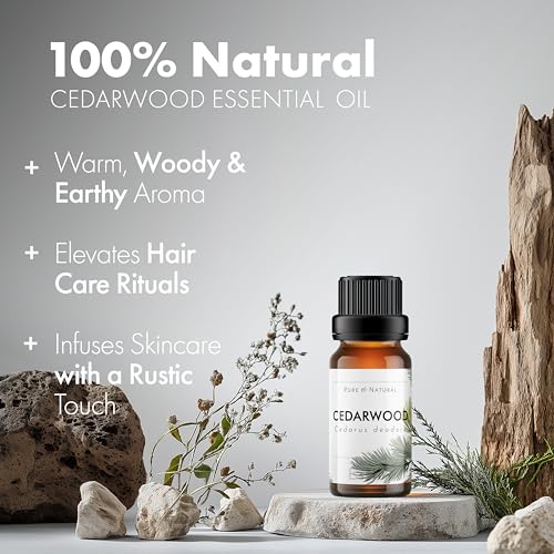 Image of Esslux Cedarwood Essential Oil for Hair, Skin & Diffuser | 100% Natural Cedarwood Oil for Aromatherapy & Soap Making | Warm, Woody Scent for Relaxation and Comfort, 90 ML