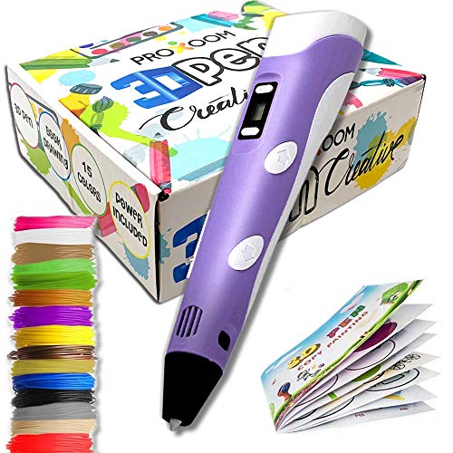 PROXOOM. Bolígrafo 3D para niños. Lápiz 3D con Pantalla LCD, ajuste de velocidad, compatible con filamento PLA y ABS. Pen 3D. INCLUIDO 15 rollos filamento.