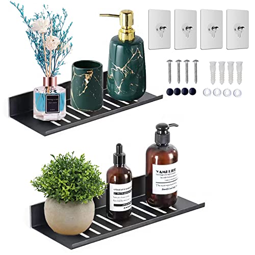 Bathroom Storage Shelves，Self Adhesive Shower Caddy，Stainless Steel Bathroom Shower Organizer, No Drilling Shower Shelves For Bathroom & Kitchen Storage, 2-Pack Black Floating Shelves ( 30cm)