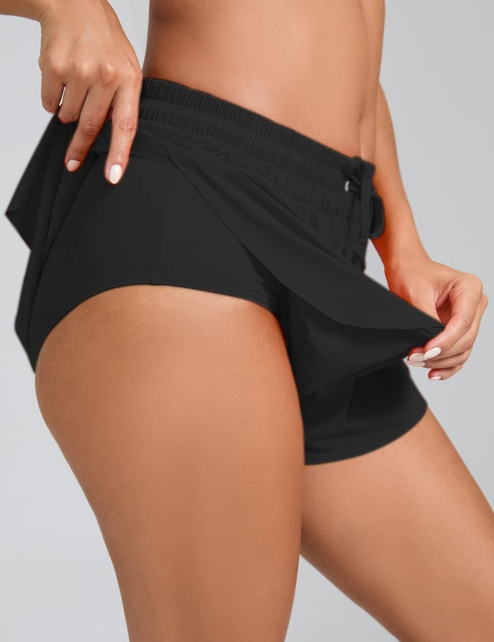 Yilisha Womens Drawstring Swim Shorts High Waisted Board Shorts Black Bathing Suit Bottoms Workout Shorts Swimsuit - Image 6