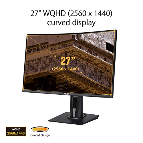 TUF Gaming VG27WQ Curved Gaming Monitor WQHD (2560x1440), 165Hz, Extreme Low Motion Blur, Adaptive-sync, FreeSync,1ms (MPRT), DisplayHDR 400, 27 pollici - Monitor - Immagine 1