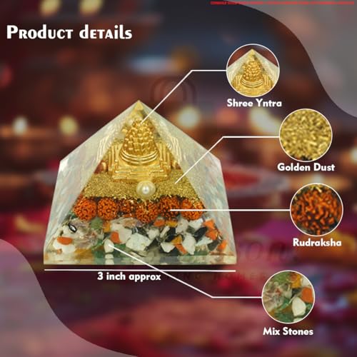 Image of Navgrah Crystal Pyramid | 3 Inch | Feng Shui & Vastu Correction | Crystal Pyramid for Positive Energy, Meditation, Health | Home & Office Decor | Gift